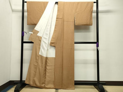 平和屋着物●上質な色無地　紋意匠　紅鬱金色　正絹　逸品　CABC8186gh