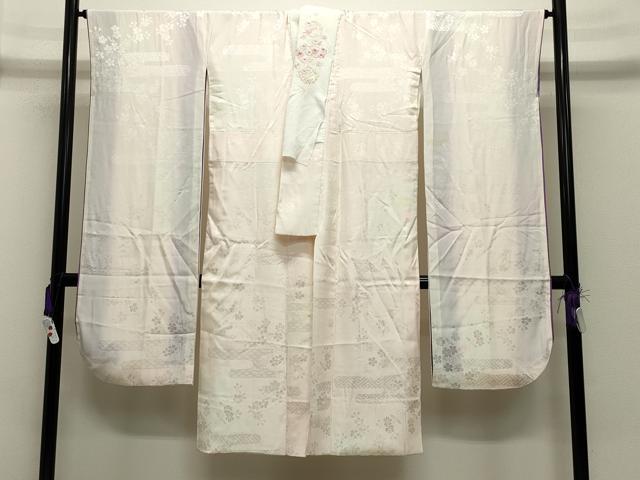平和屋着物●振袖用長襦袢 袷 エ霞舞桜地紋 暈し染め 半衿刺繍 正絹 逸品 CABC8197gh
