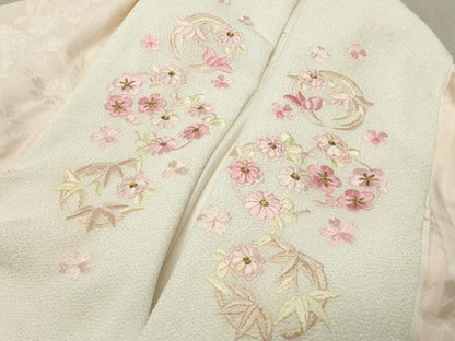 平和屋着物●振袖用長襦袢 袷 エ霞舞桜地紋 暈し染め 半衿刺繍 正絹 逸品 CABC8197gh