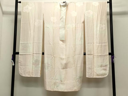 平和屋着物●振袖用長襦袢 無双仕立て 舞梅地紋 暈し染め 半衿刺繍 正絹 逸品 CABC8198gh