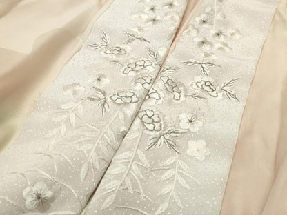 平和屋着物●振袖用長襦袢 無双仕立て 舞梅地紋 暈し染め 半衿刺繍 正絹 逸品 CABC8198gh