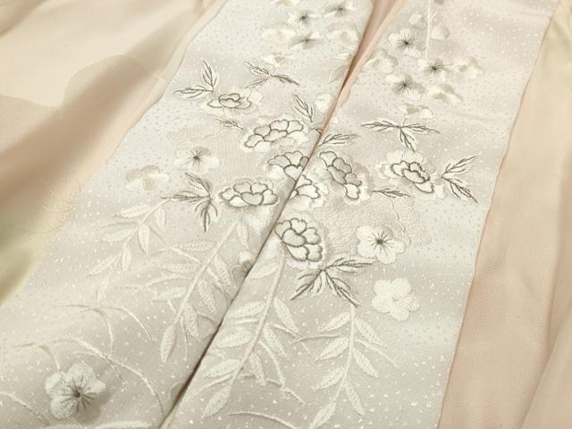 平和屋着物●振袖用長襦袢 無双仕立て 舞梅地紋 暈し染め 半衿刺繍 正絹 逸品 CABC8198gh