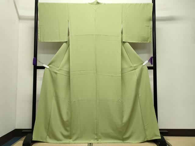 平和屋着物●上質な色無地　若苗色　正絹　逸品　未使用　CABC8201gh