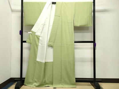 平和屋着物●上質な色無地　若苗色　正絹　逸品　未使用　CABC8201gh