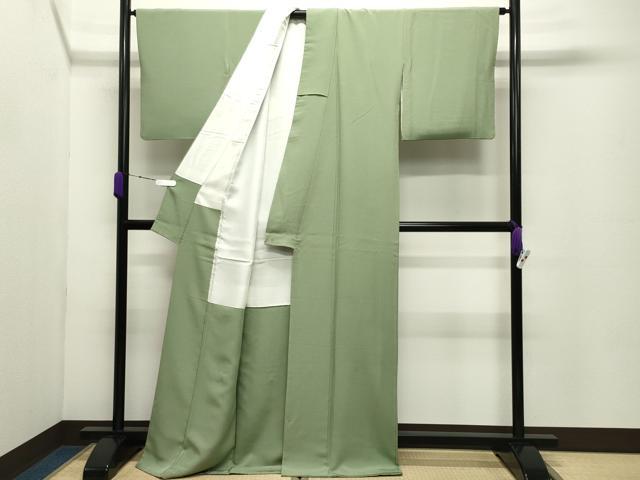 平和屋着物●上質な色無地　若葉色　ロング丈　正絹　逸品　CABC8202gh