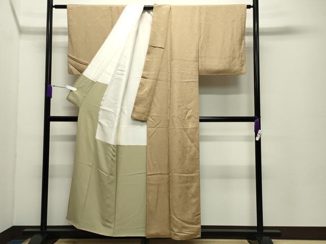平和屋着物●上質な色無地 更紗花唐草地紋 飴色 正絹 逸品 CABC8203gh