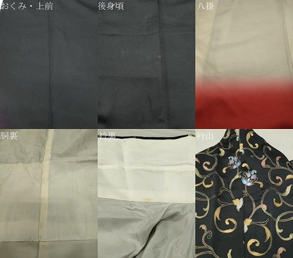 平和屋着物●染織作家　染織デザイナー　大島明　訪問着　更紗花唐草文　暈し染め　黒地　金銀彩　正絹　逸品　CABC8204gh
