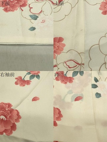平和屋着物●小紋　牡丹花文　洗える着物　CABC8209gh