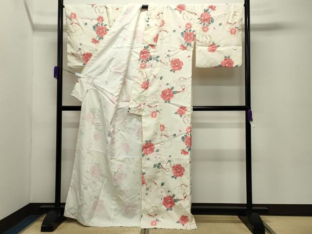 平和屋着物●小紋　牡丹花文　洗える着物　CABC8209gh