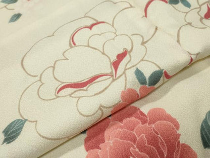 平和屋着物●小紋　牡丹花文　洗える着物　CABC8209gh