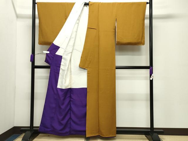 平和屋着物●上質な色無地　山吹茶色　正絹　逸品　未使用　CABC8210gh