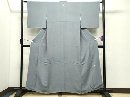 平和屋着物●京友禅 羽田工房　京都府指定無形文化財保持者　羽田登監修　色無地　湊鼠色　鬼しぼ縮緬　正絹　逸品　未使用　CABC8212gh