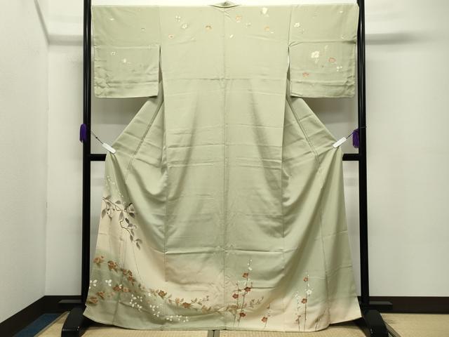 平和屋着物●中国三大刺繍　相良刺繍　訪問着　枝椿花文　暈し染め　ロング丈　正絹　逸品　未使用　CABC8214gh