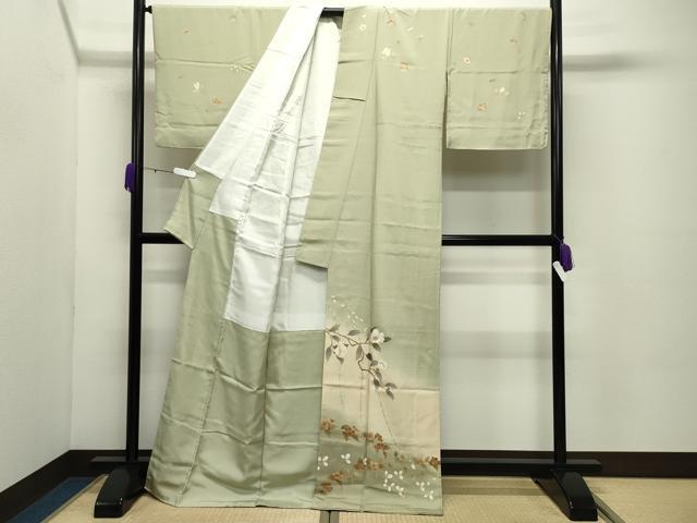 平和屋着物●中国三大刺繍　相良刺繍　訪問着　枝椿花文　暈し染め　ロング丈　正絹　逸品　未使用　CABC8214gh