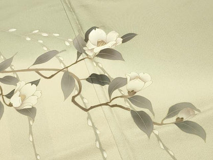 平和屋着物●中国三大刺繍　相良刺繍　訪問着　枝椿花文　暈し染め　ロング丈　正絹　逸品　未使用　CABC8214gh