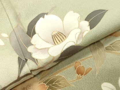 平和屋着物●中国三大刺繍　相良刺繍　訪問着　枝椿花文　暈し染め　ロング丈　正絹　逸品　未使用　CABC8214gh