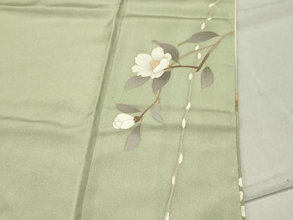 平和屋着物●中国三大刺繍　相良刺繍　訪問着　枝椿花文　暈し染め　ロング丈　正絹　逸品　未使用　CABC8214gh