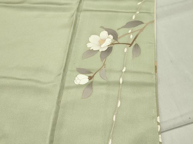 平和屋着物●中国三大刺繍　相良刺繍　訪問着　枝椿花文　暈し染め　ロング丈　正絹　逸品　未使用　CABC8214gh