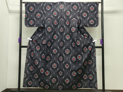 平和屋着物●久留米絣 単衣 吉祥花文 綿 逸品 未使用 CABC8215gh