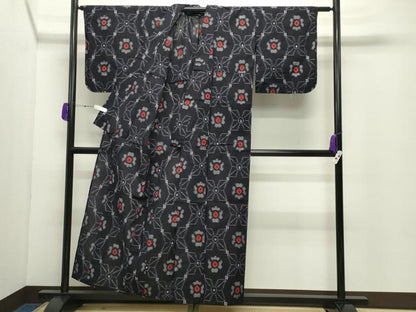平和屋着物●久留米絣 単衣 吉祥花文 綿 逸品 未使用 CABC8215gh