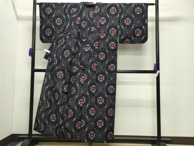 平和屋着物●久留米絣 単衣 吉祥花文 綿 逸品 未使用 CABC8215gh