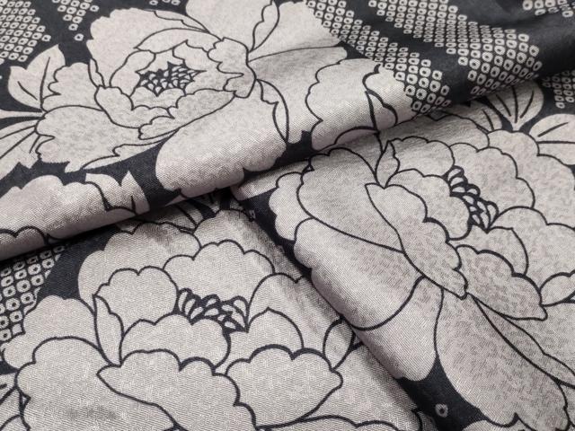 平和屋着物●小紋　牡丹花文　洗える着物　CABC8216gh