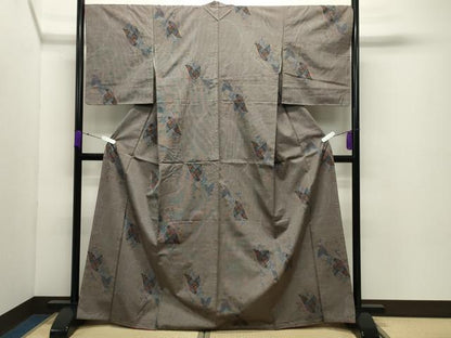 平和屋着物●上質な紬 舞蝶花文 正絹 逸品 未使用 CABC8218gh