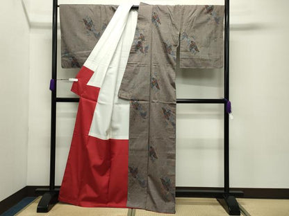 平和屋着物●上質な紬 舞蝶花文 正絹 逸品 未使用 CABC8218gh