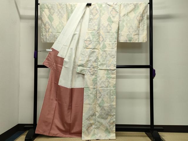 平和屋着物●上質な紬　菱吉祥花文　正絹　逸品　未使用　CABC8224gh