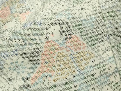 平和屋着物●上質な紬　人物花文　正絹　逸品　未使用　CABC8225gh