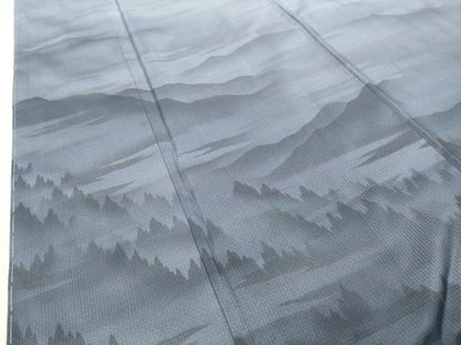 平和屋着物●訪問着 本場大島紬 遠山風景文 地紋織謹製 証紙付き 正絹 逸品 未使用 CABC8226gh