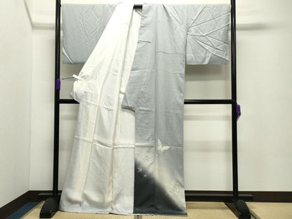 平和屋着物●伝統工芸士 寺谷昇 訪問着 舞蝶花文 暈し染め 銀彩 ロング丈 正絹 逸品 未使用 CABC8228gh