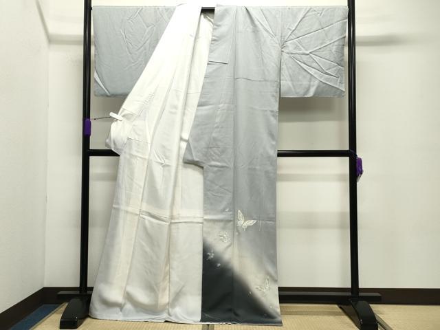 平和屋着物●伝統工芸士 寺谷昇 訪問着 舞蝶花文 暈し染め 銀彩 ロング丈 正絹 逸品 未使用 CABC8228gh