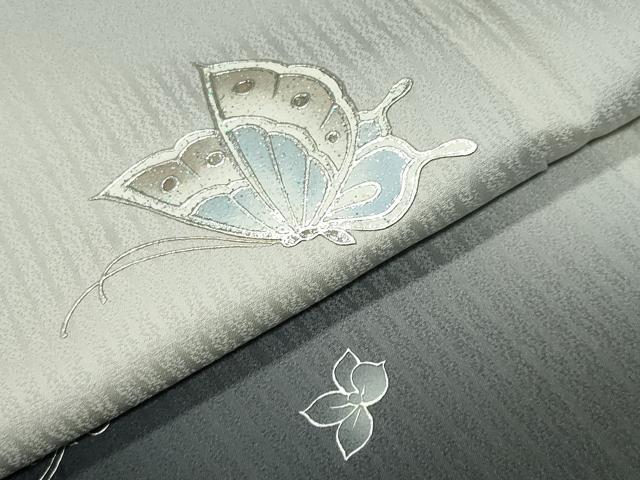 平和屋着物●伝統工芸士 寺谷昇 訪問着 舞蝶花文 暈し染め 銀彩 ロング丈 正絹 逸品 未使用 CABC8228gh