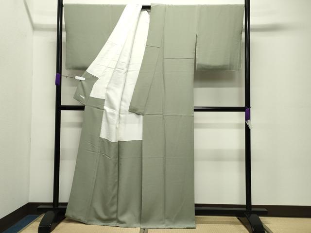 平和屋着物●上質な色無地　山葵色　正絹　逸品　未使用　CABC8232gh