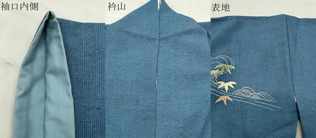 平和屋着物●訪問着　紬地　型染め　流水笹花文　正絹　逸品　CABC8234gh