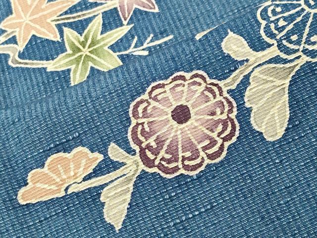 平和屋着物●訪問着　紬地　型染め　流水笹花文　正絹　逸品　CABC8234gh