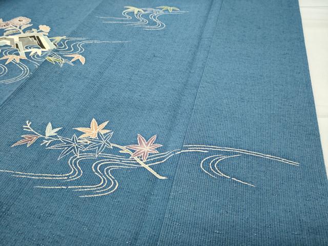 平和屋着物●訪問着　紬地　型染め　流水笹花文　正絹　逸品　CABC8234gh