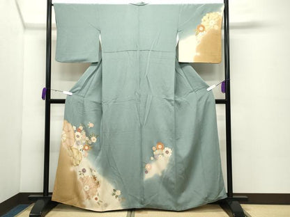 平和屋着物●訪問着 雪輪花文 暈し染め 金彩 鬼しぼ縮緬 正絹 逸品 CABC8236gh