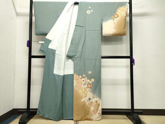平和屋着物●訪問着 雪輪花文 暈し染め 金彩 鬼しぼ縮緬 正絹 逸品 CABC8236gh