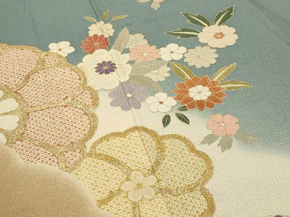 平和屋着物●訪問着 雪輪花文 暈し染め 金彩 鬼しぼ縮緬 正絹 逸品 CABC8236gh