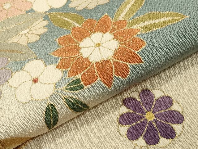 平和屋着物●訪問着 雪輪花文 暈し染め 金彩 鬼しぼ縮緬 正絹 逸品 CABC8236gh