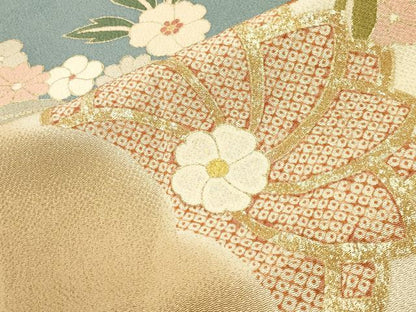 平和屋着物●訪問着 雪輪花文 暈し染め 金彩 鬼しぼ縮緬 正絹 逸品 CABC8236gh