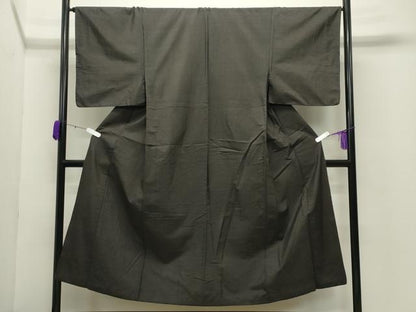 平和屋着物●男性　紬　色無地　憲法黒茶色　正絹　逸品　CABC8238gh