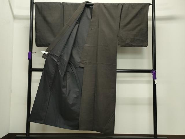 平和屋着物●男性　紬　色無地　憲法黒茶色　正絹　逸品　CABC8238gh