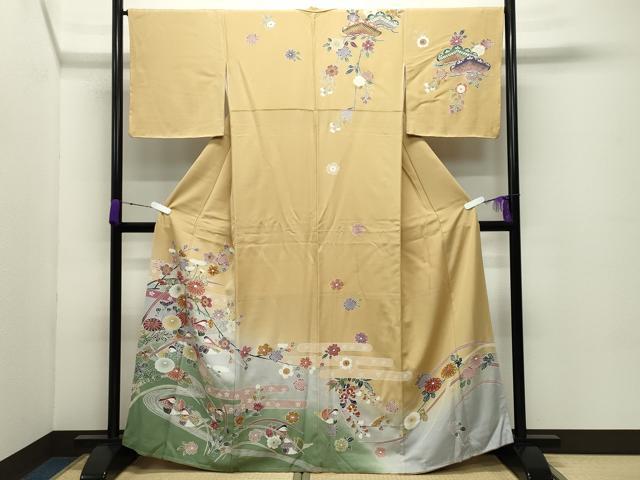 平和屋着物●訪問着　型染め　鴛鴦花文　暈し染め　正絹　逸品　CABC8241gh