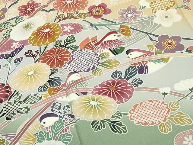 平和屋着物●訪問着　型染め　鴛鴦花文　暈し染め　正絹　逸品　CABC8241gh
