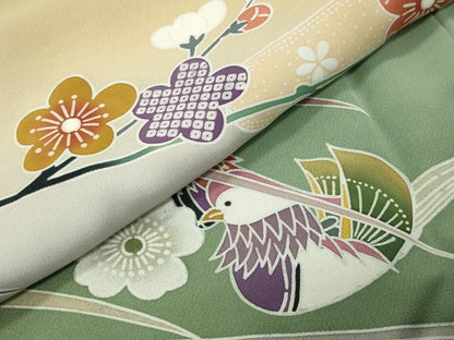 平和屋着物●訪問着　型染め　鴛鴦花文　暈し染め　正絹　逸品　CABC8241gh