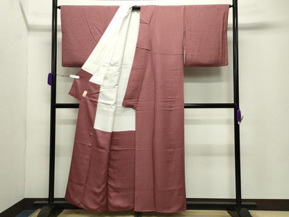 平和屋着物●上質な色無地 紋意匠 蘇芳香色 正絹 逸品 CABC8243gh