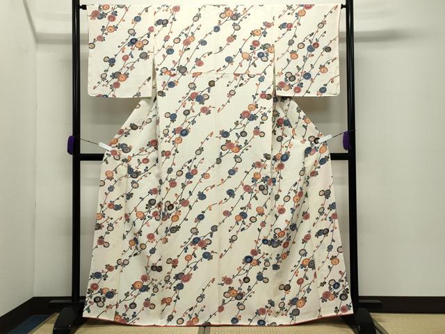 平和屋着物●上質な小紋　型染め　枝花文　正絹　逸品　CABC8247gh
